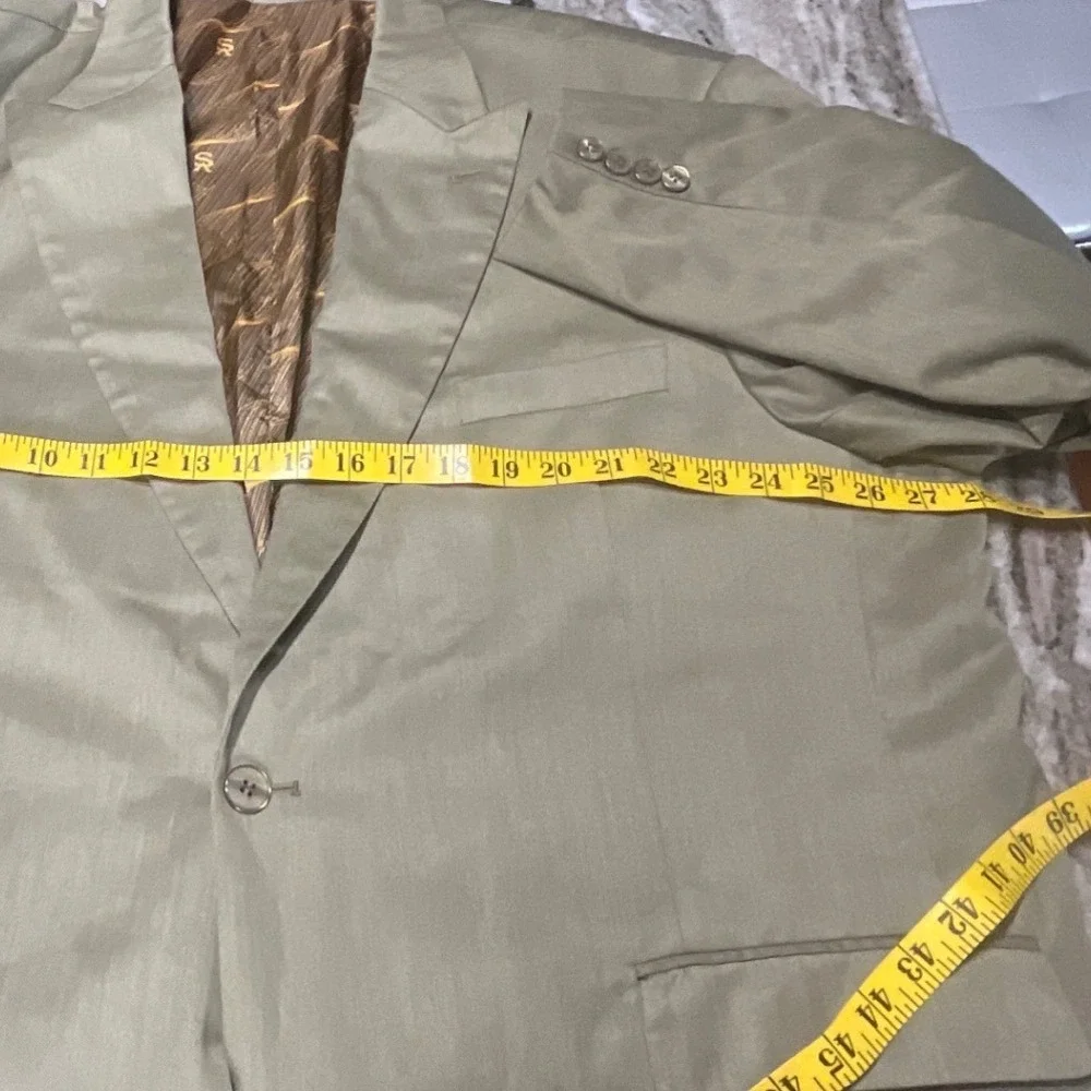 Stacy Adams Super 150s Men's Suit 52R/47R Olive Sharkskin Italian Styl 2 Pleated
